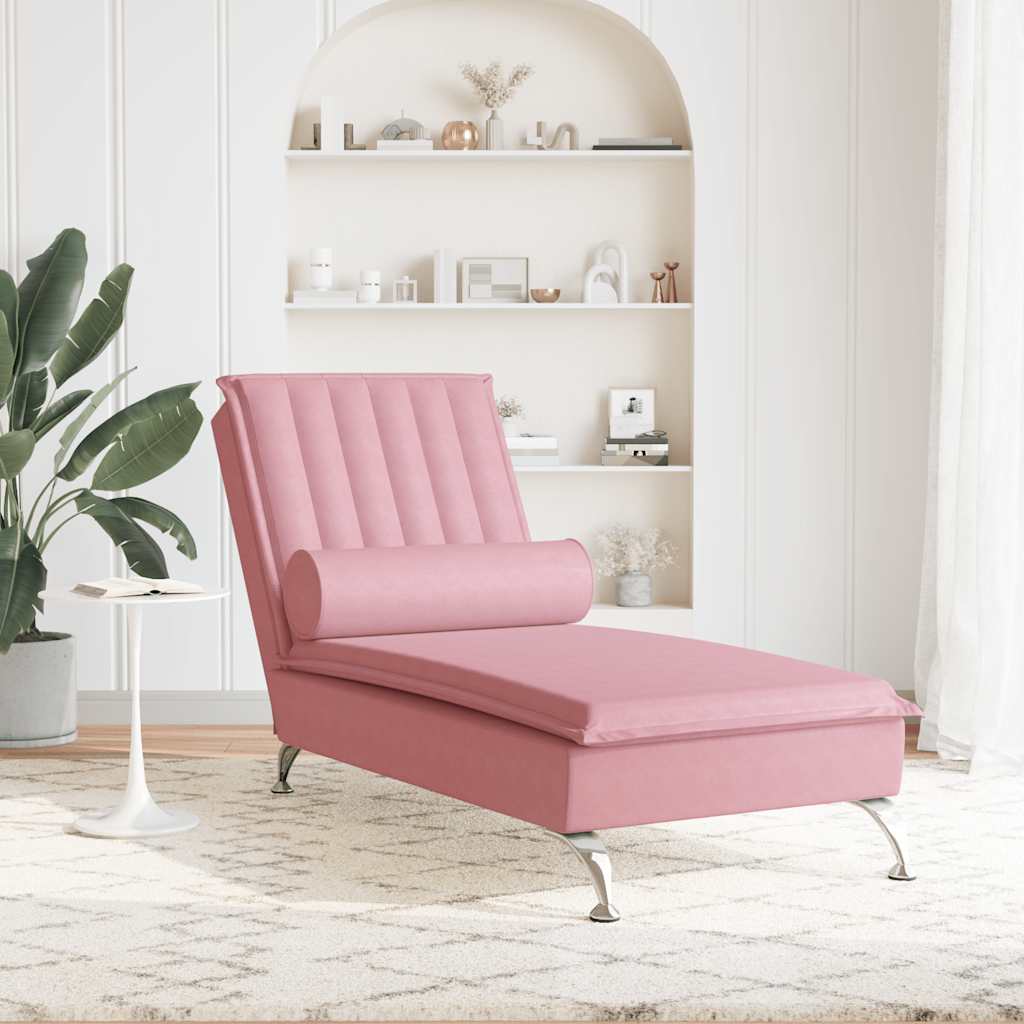 Chaise longue de massage avec traversin rose velours