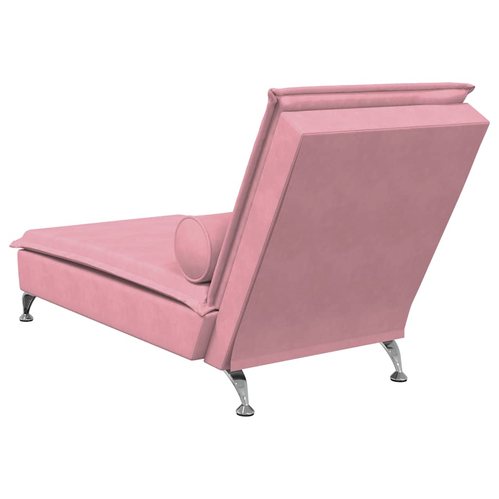 Chaise longue de massage avec traversin rose velours