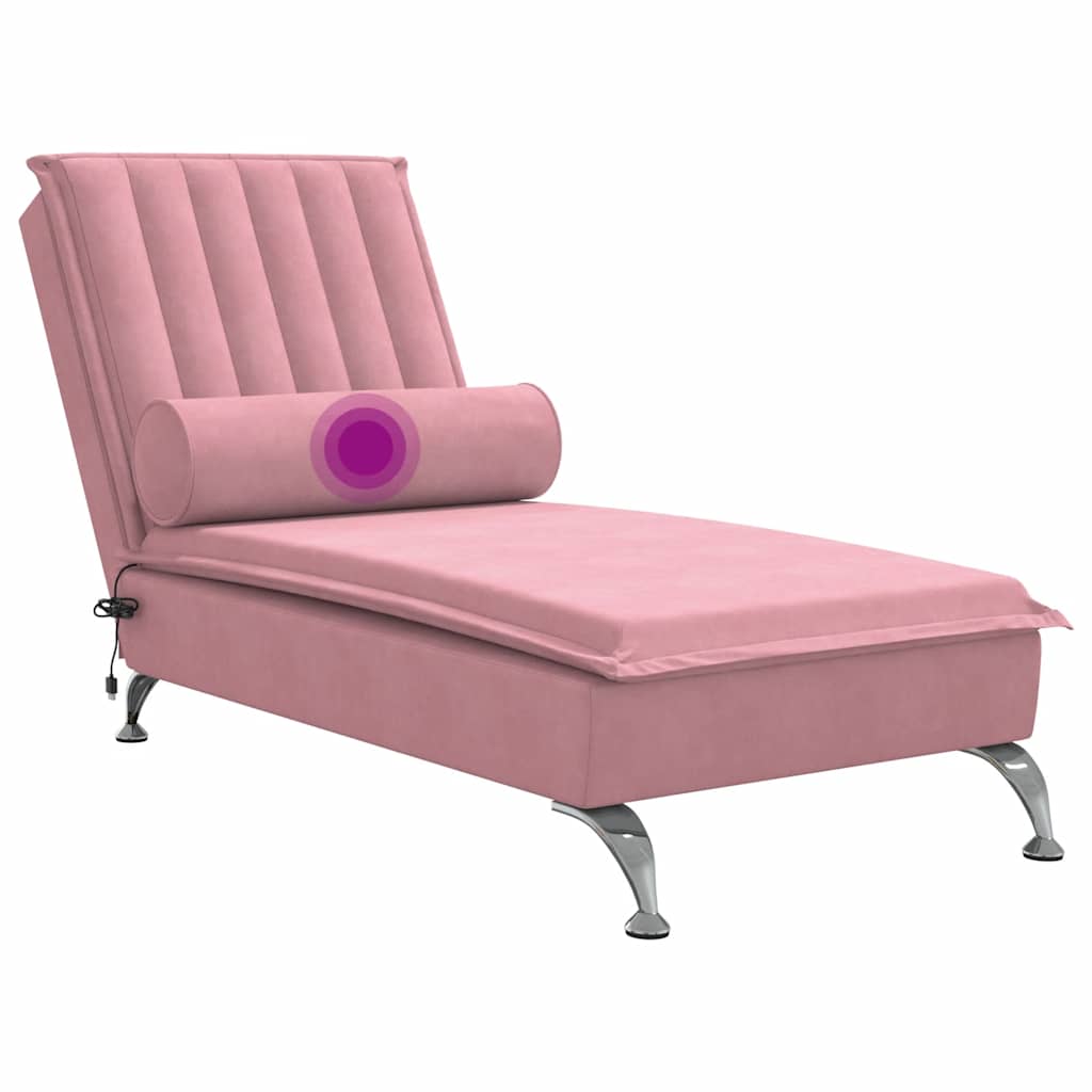 Chaise longue de massage avec traversin rose velours