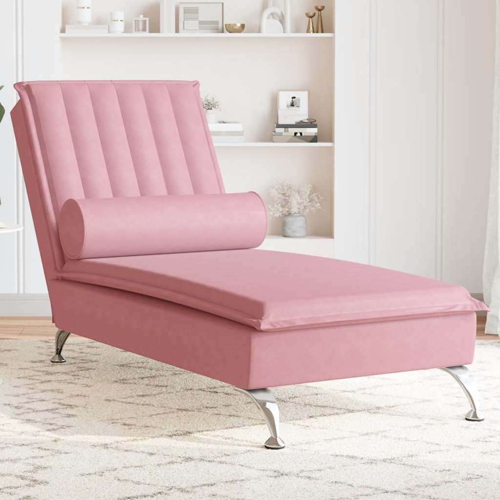 Chaise longue de massage avec traversin rose velours