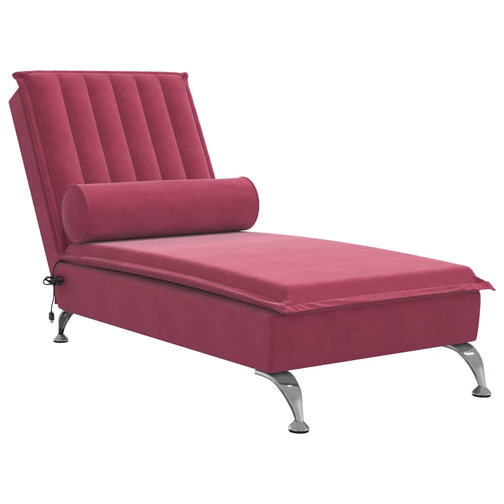 Chaise longue de massage avec traversin rouge bordeaux velours