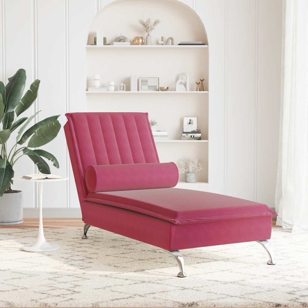 Chaise longue de massage avec traversin rouge bordeaux velours