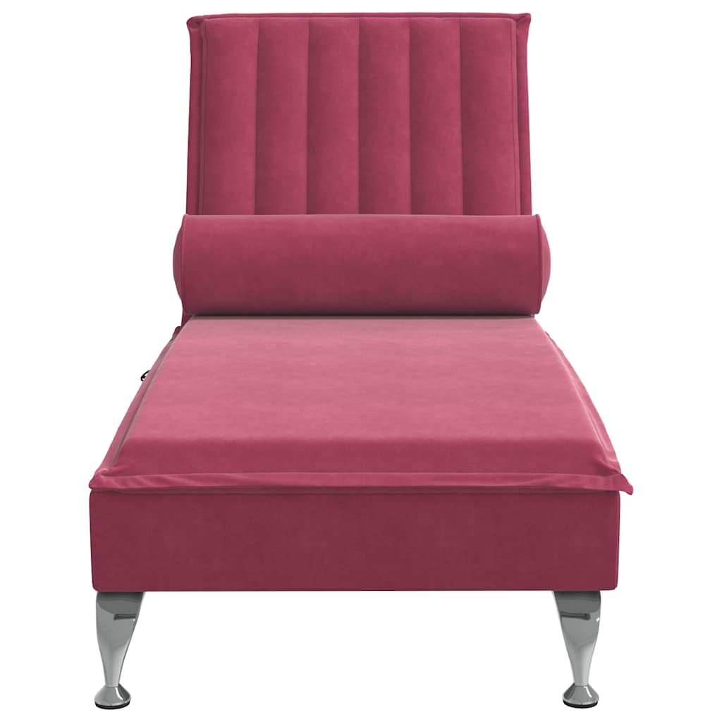 Chaise longue de massage avec traversin rouge bordeaux velours