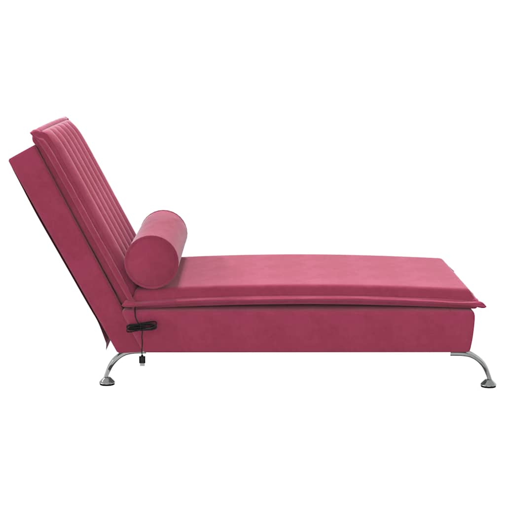 Chaise longue de massage avec traversin rouge bordeaux velours