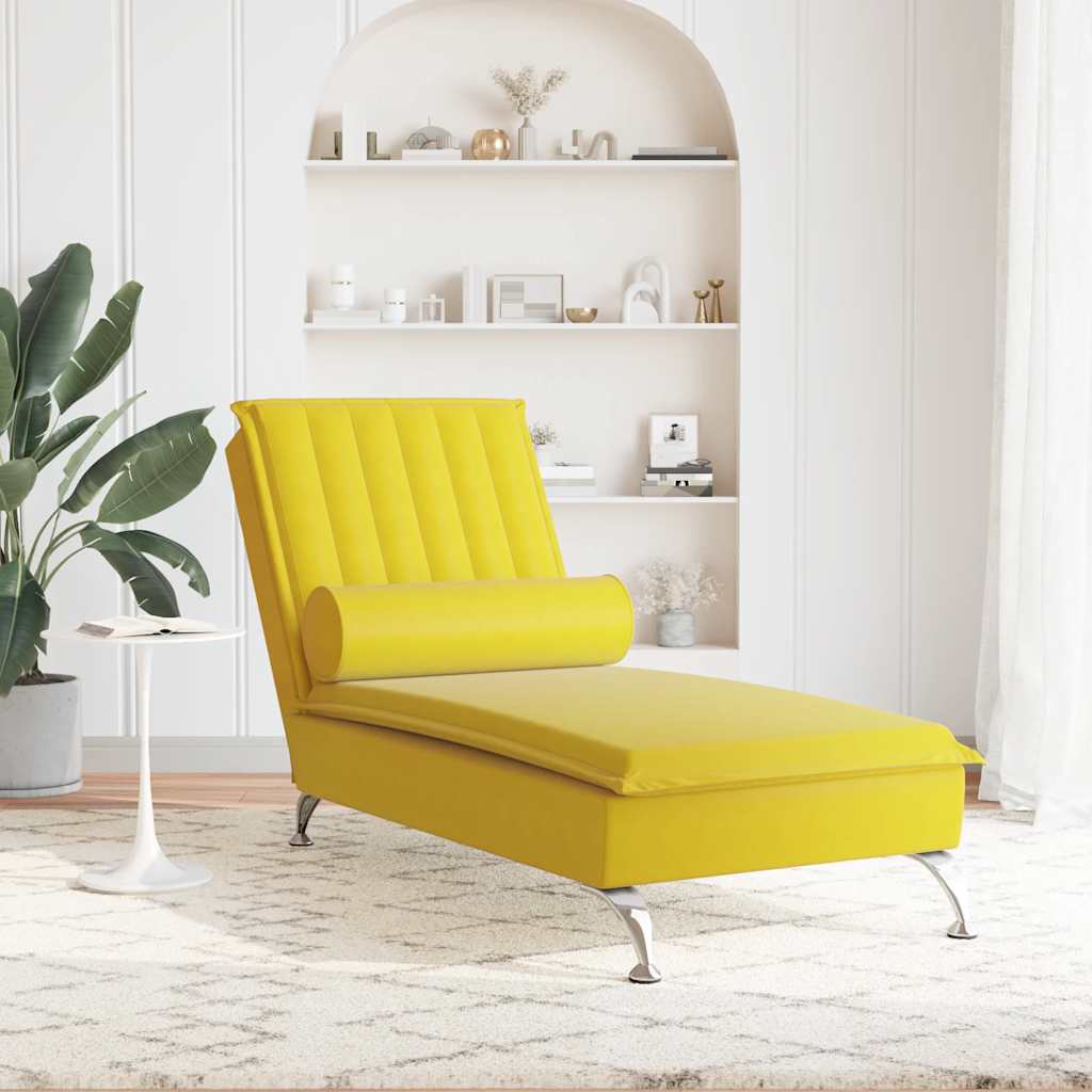 Chaise longue de massage avec traversin jaune velours