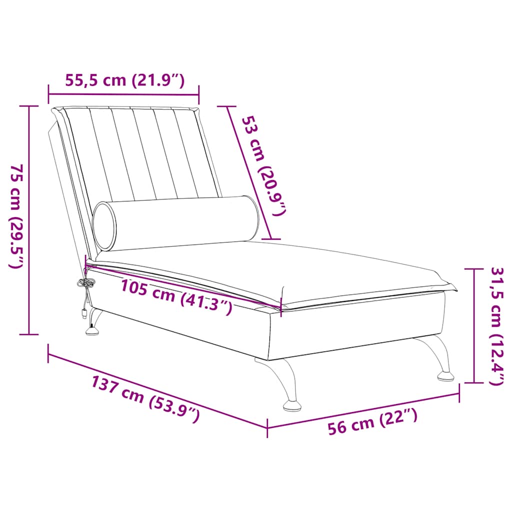 Chaise longue de massage avec traversin jaune velours