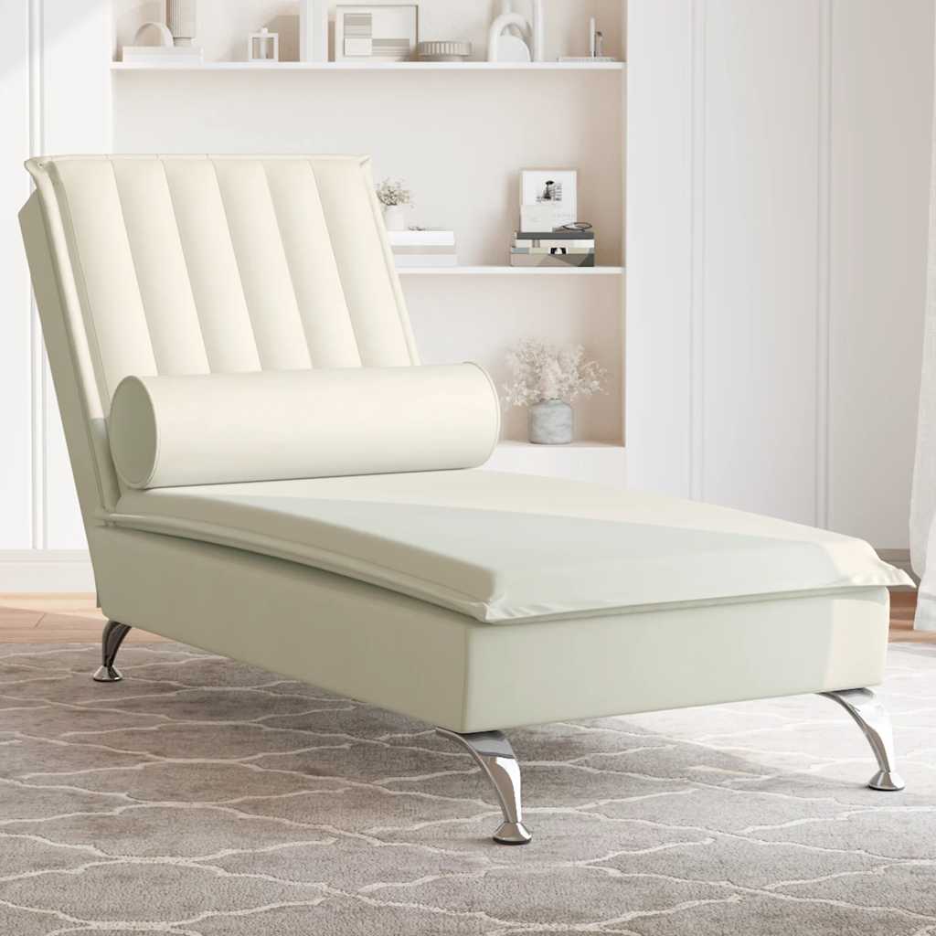 Chaise longue de massage avec traversin crème velours