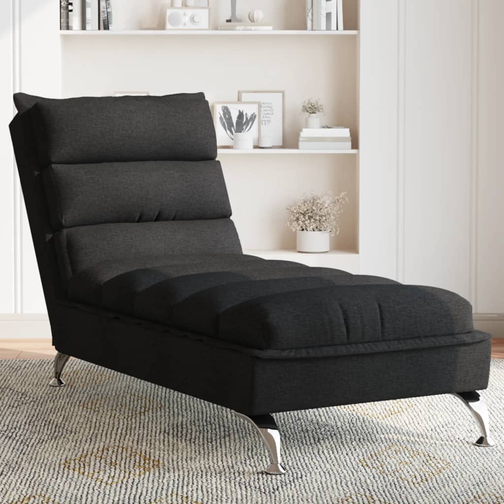 Chaise longue avec coussins noir tissu