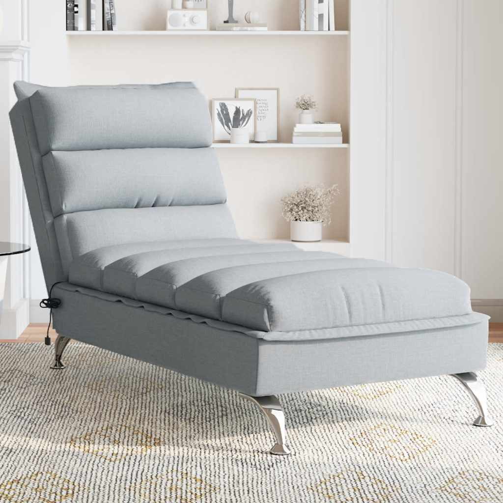 Chaise longue de massage avec coussins gris clair tissu