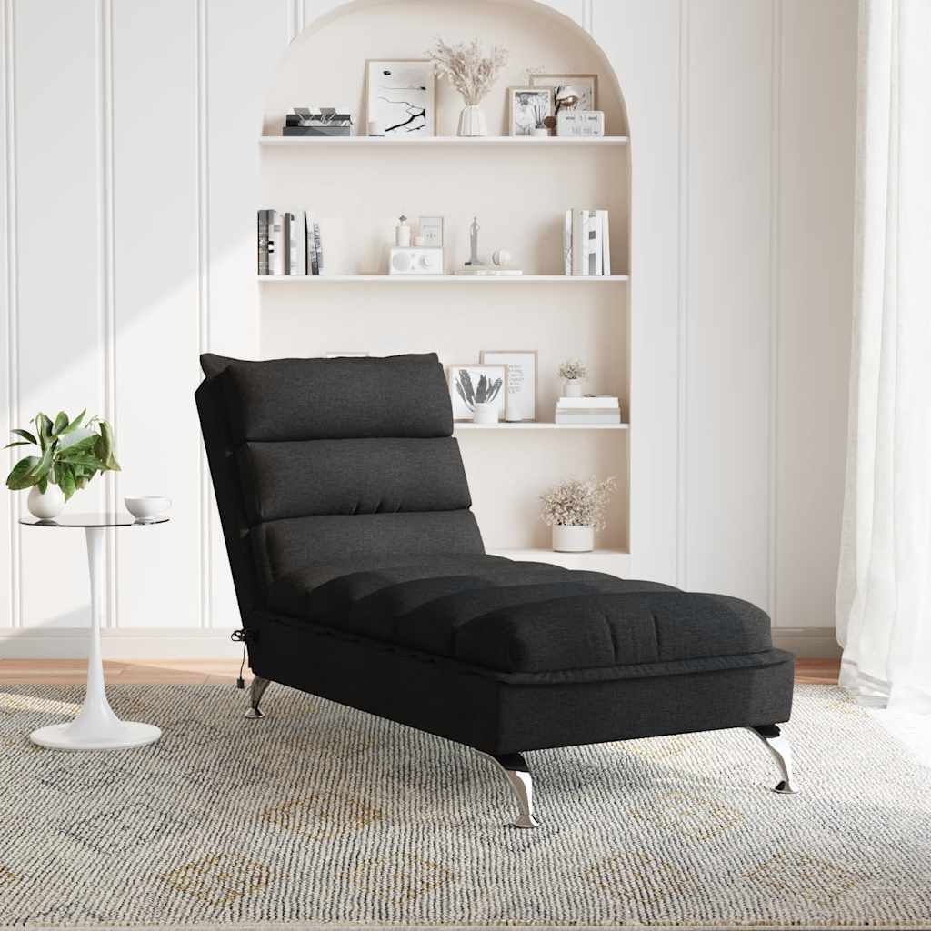 Chaise longue de massage avec coussins noir tissu