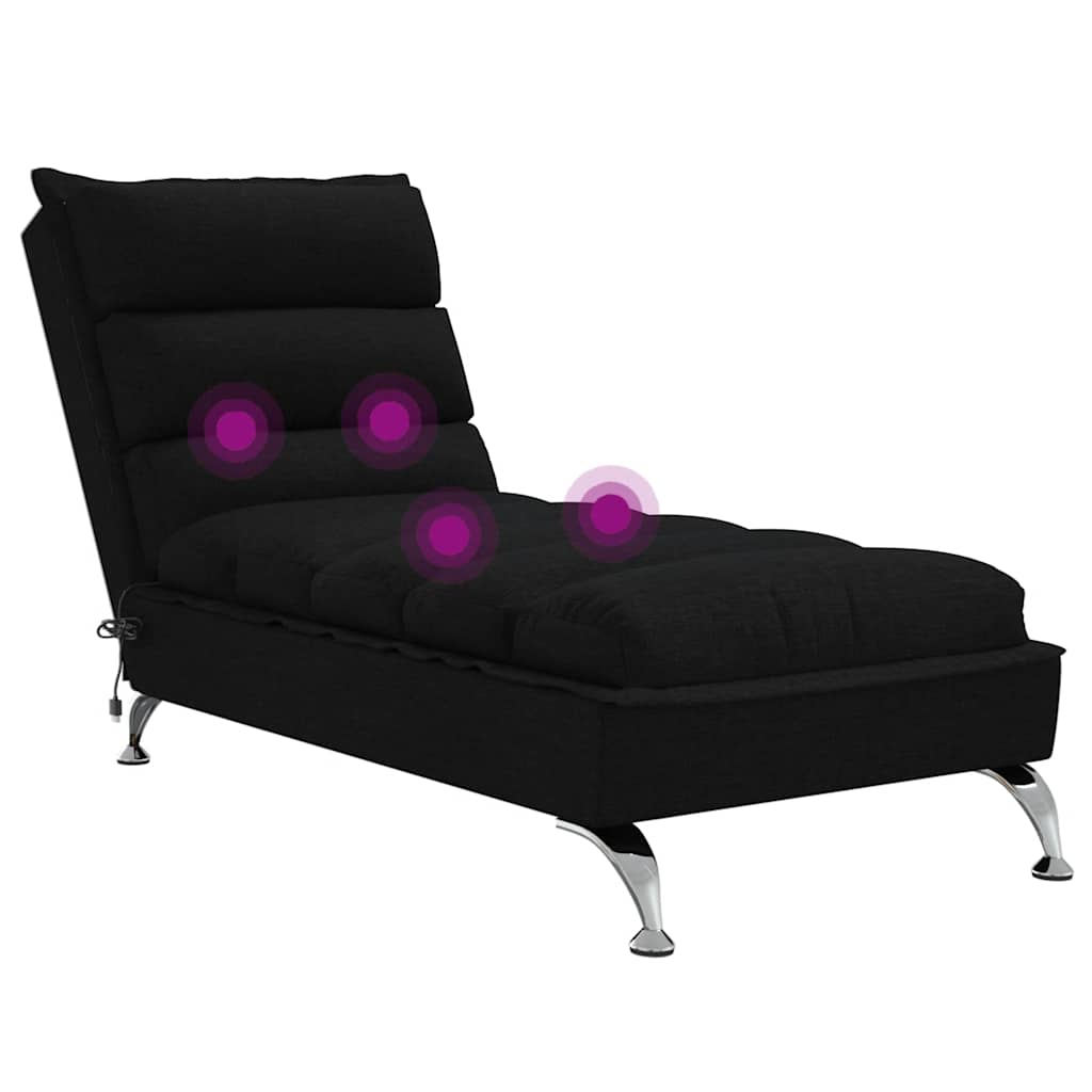 Chaise longue de massage avec coussins noir tissu