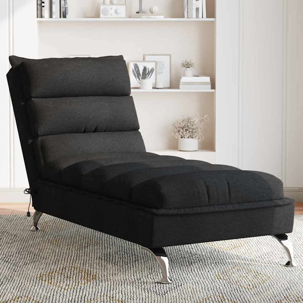 Chaise longue de massage avec coussins noir tissu