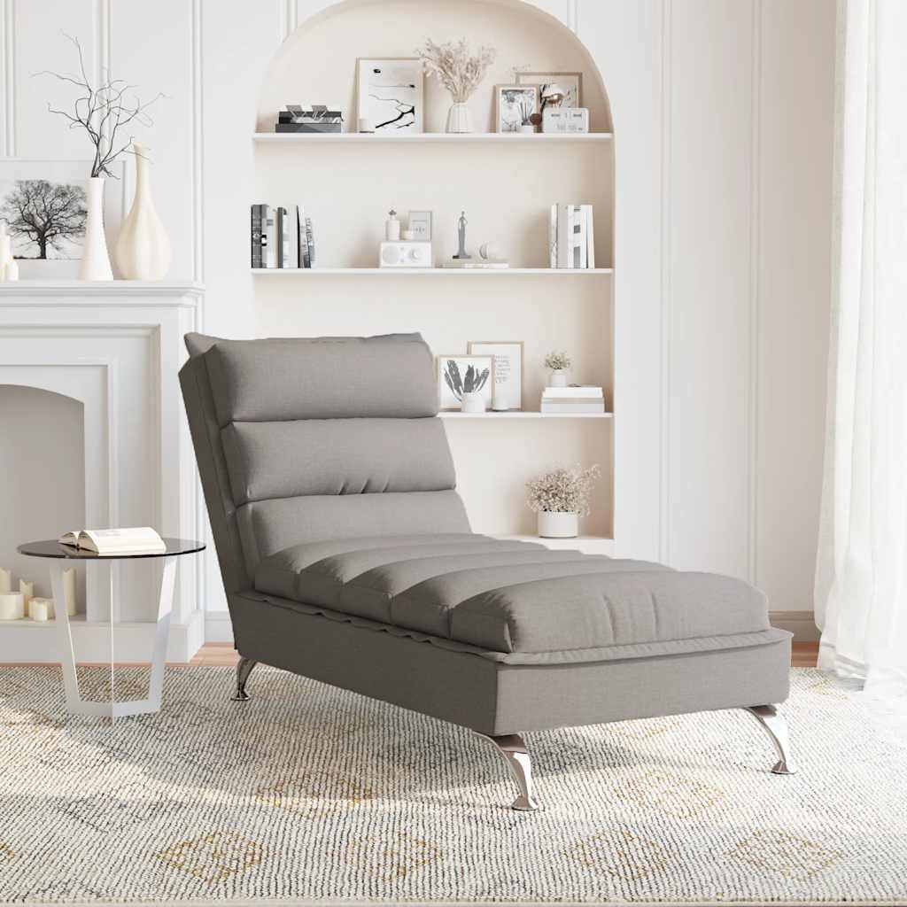 Chaise longue de massage avec coussins taupe tissu