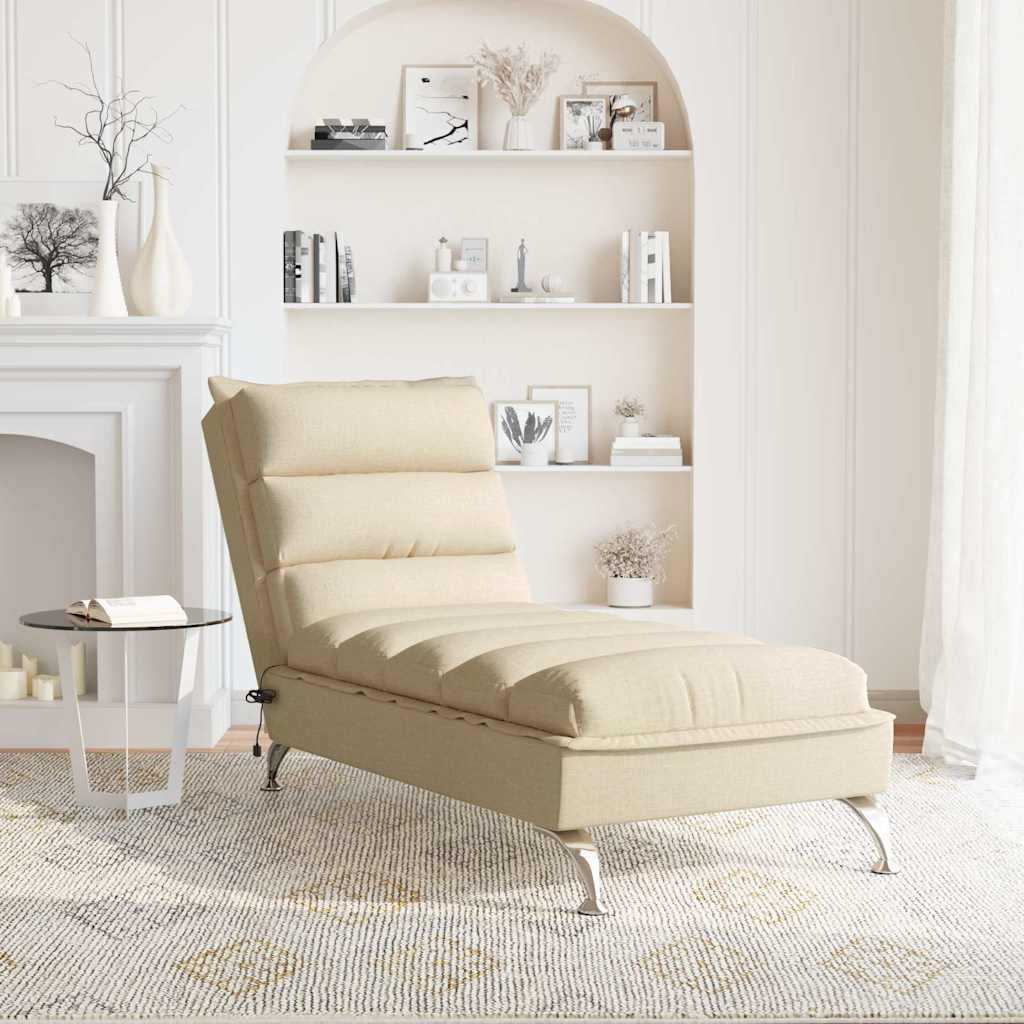 Chaise longue de massage avec coussins crème tissu