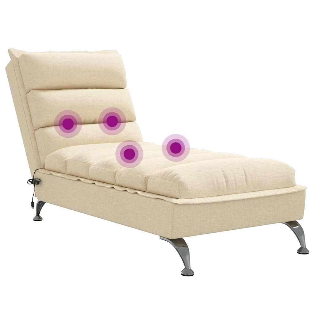 Chaise longue de massage avec coussins crème tissu