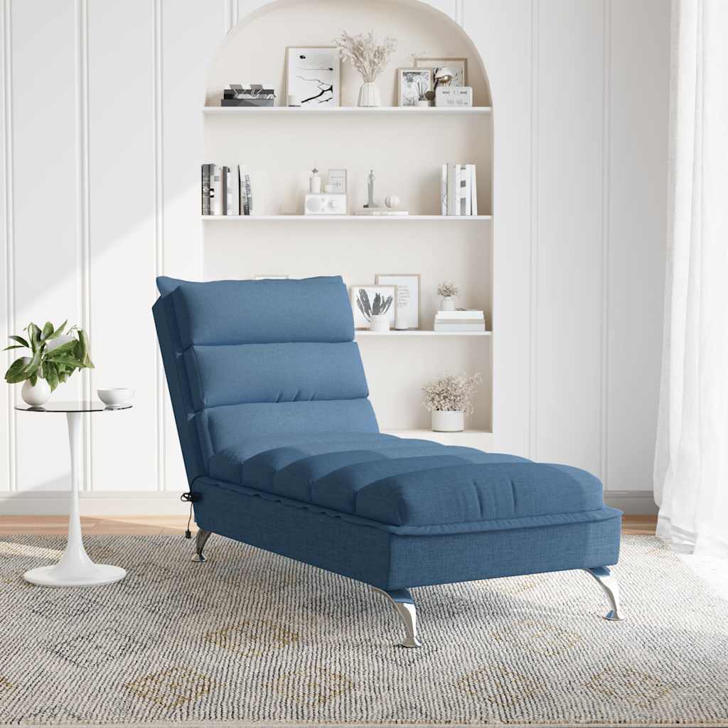 Chaise longue de massage avec coussins bleu tissu