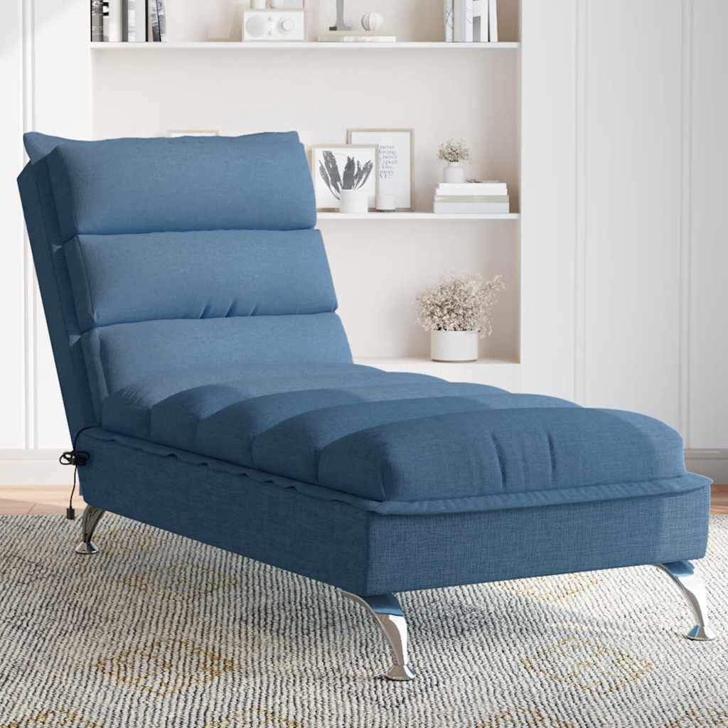 Chaise longue de massage avec coussins bleu tissu