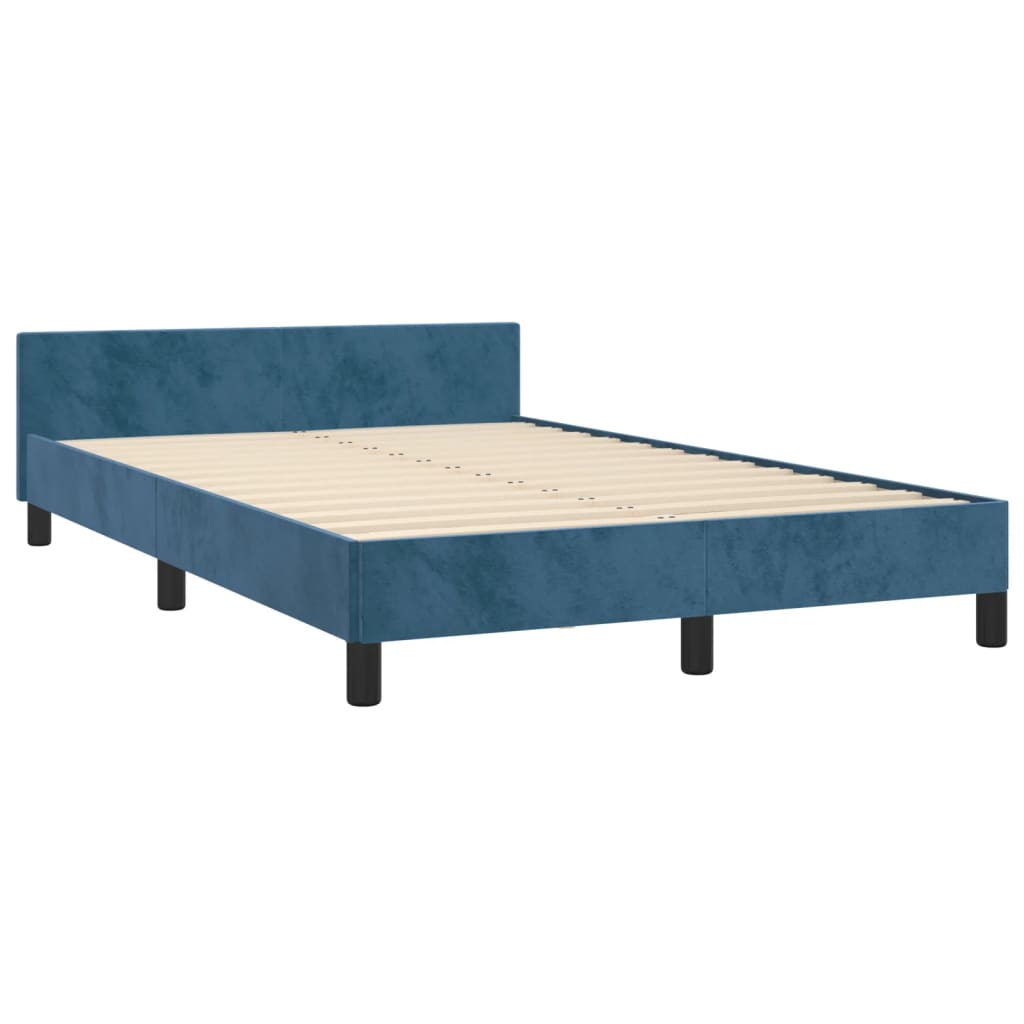 Cadre de lit sans matelas bleu foncé 120x190 cm velours