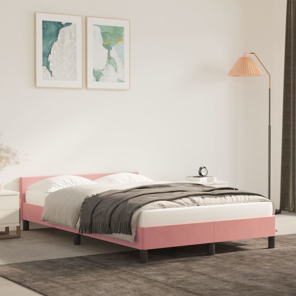 Cadre de lit sans matelas rose 120x190 cm velours