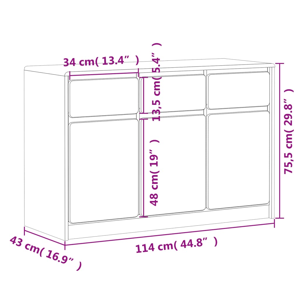 Buffet SAUDA chêne 114x43x75,5 cm bois massif de pin