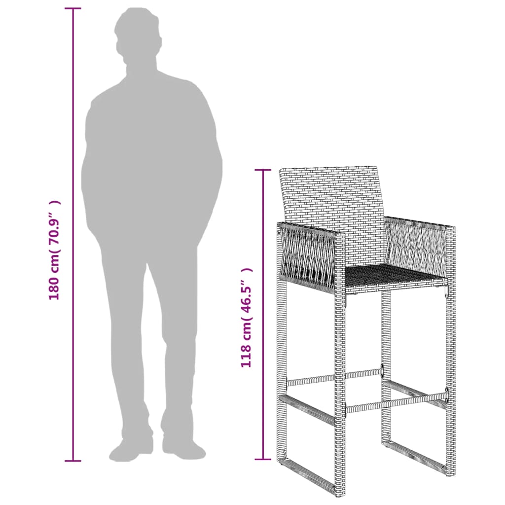 Tabourets de bar de jardin lot de 2 gris résine tressée