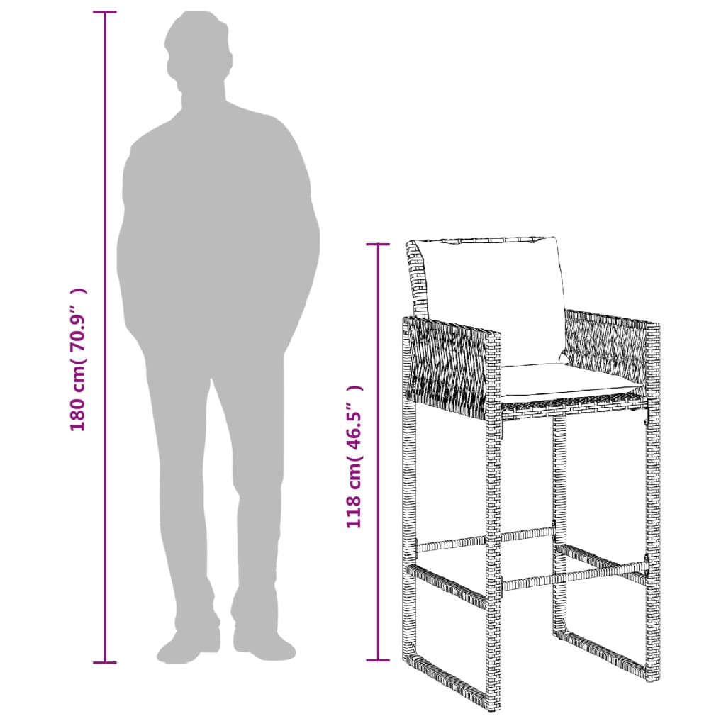 Tabourets de bar jardin coussins lot de 2 noir résine tressée