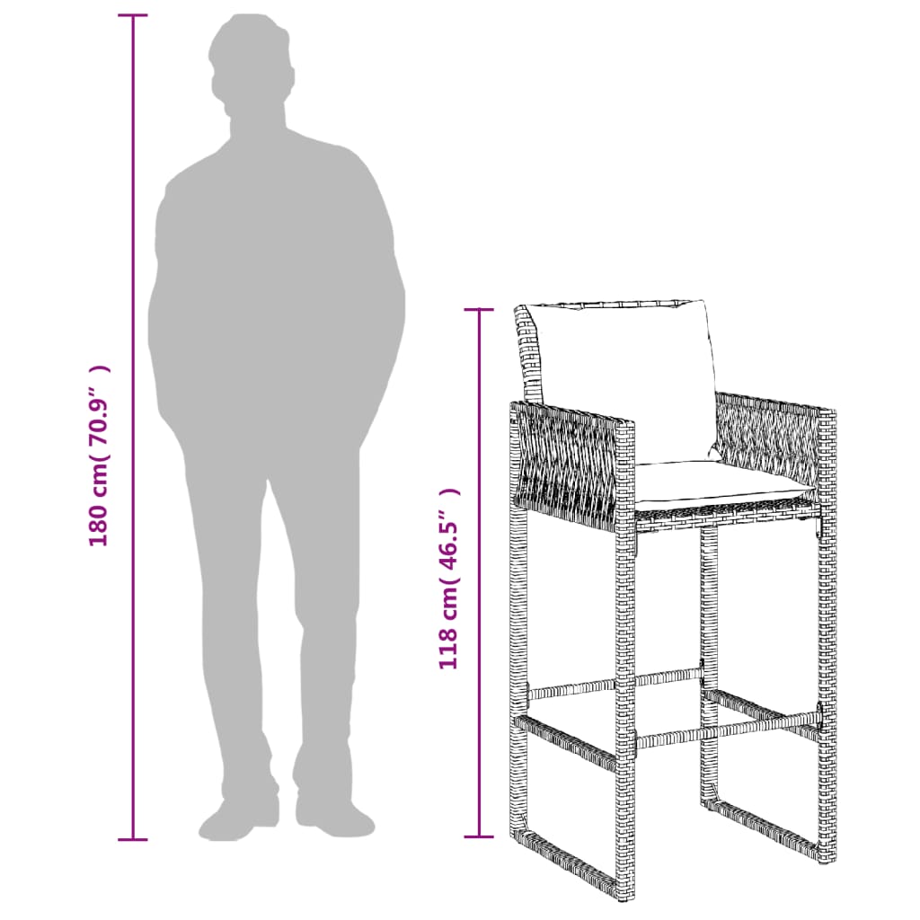 Tabourets de bar jardin coussins lot de 2 marron résine tressée