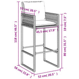 Tabourets de bar jardin coussins lot de 2 marron résine tressée