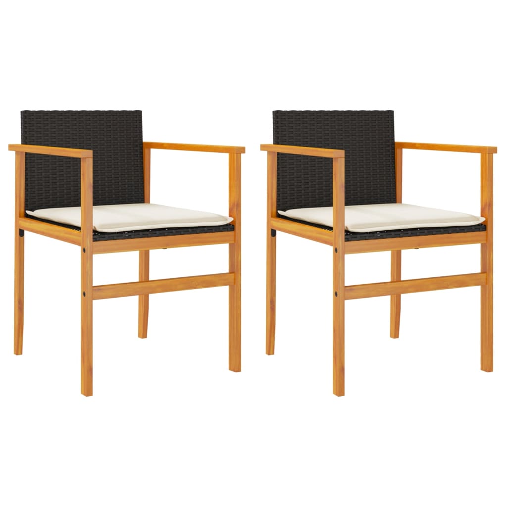 Chaises de jardin coussins lot de 2 noir résine tressée et bois