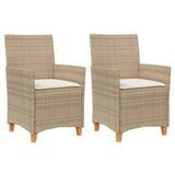 Garden chairs cushions set of 2 beige resin wicker wood