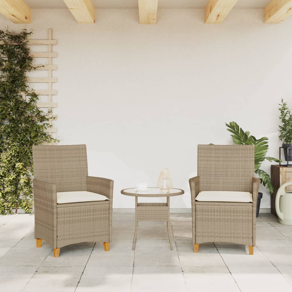 Chaises de jardin coussins lot de 2 beige résine tressée bois