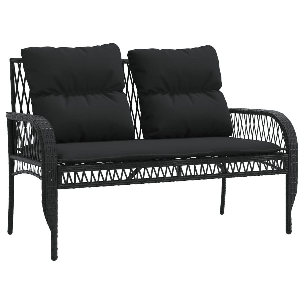 Salon de jardin 4 pcs avec coussins noir résine tressée