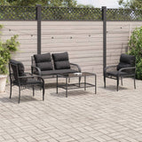 Salon de jardin 4 pcs avec coussins noir résine tressée