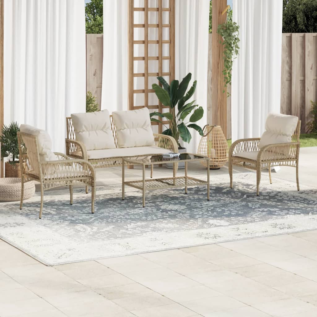 Salon de jardin avec coussins 4 pcs beige résine tressée