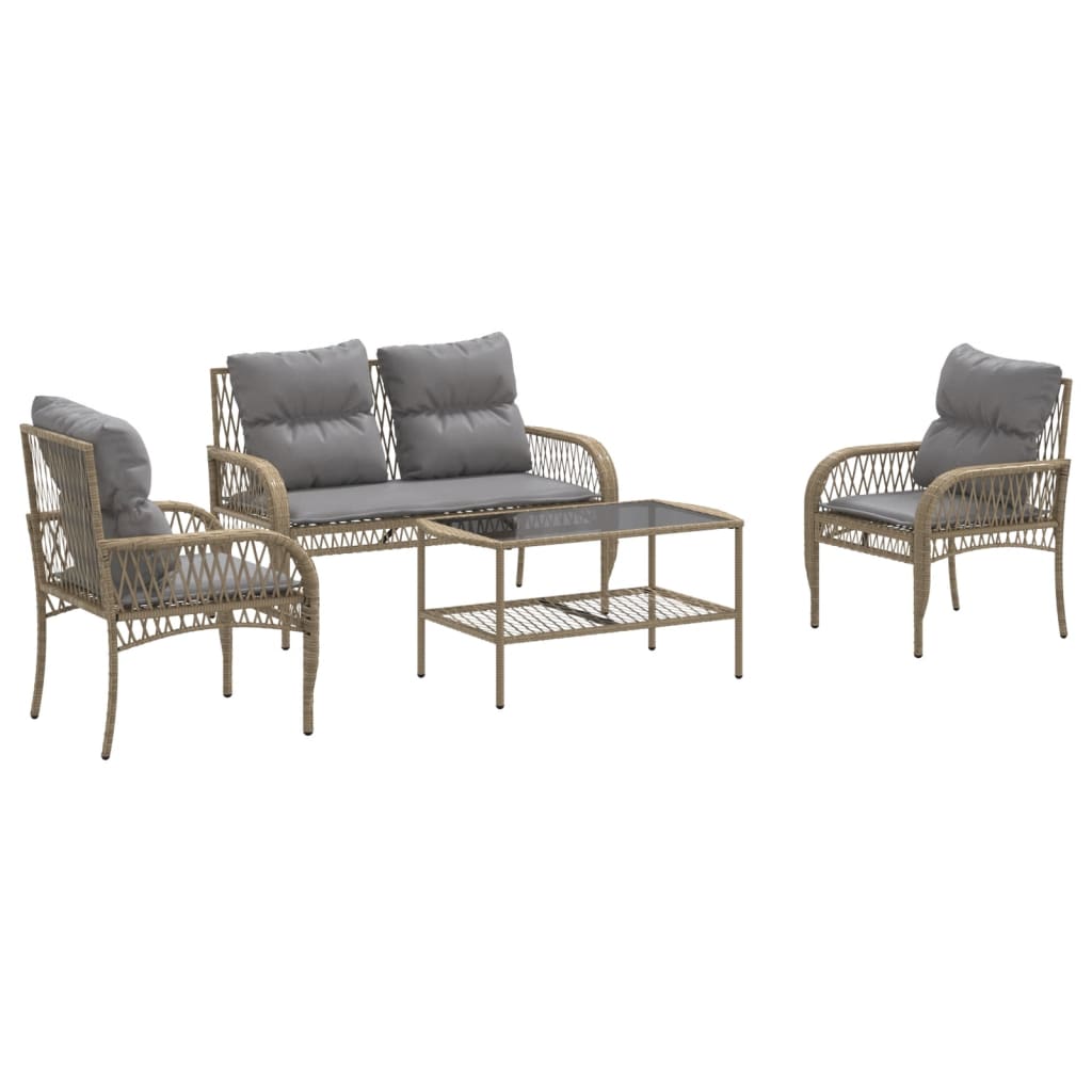 Salon de jardin avec coussins 4 pcs beige résine tressée