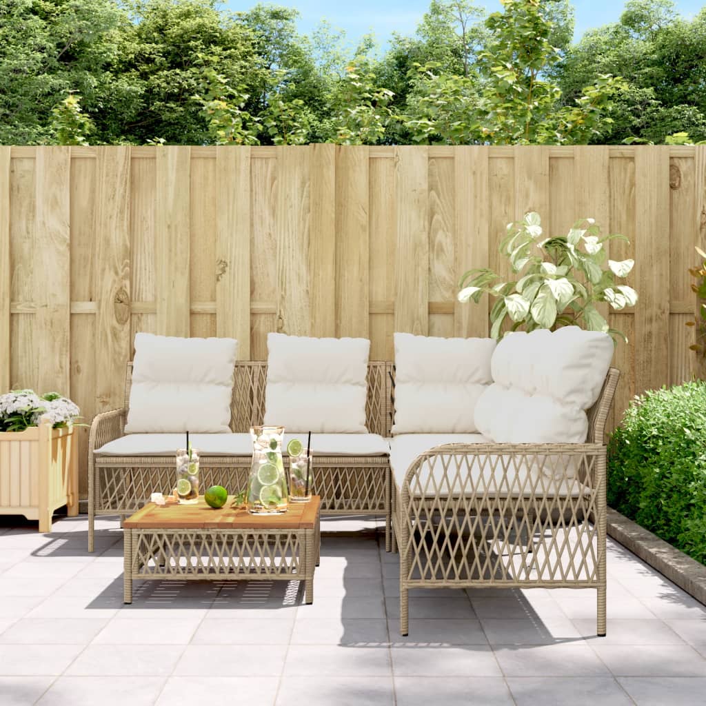 Salon de jardin avec coussins 2 pcs beige résine tressée