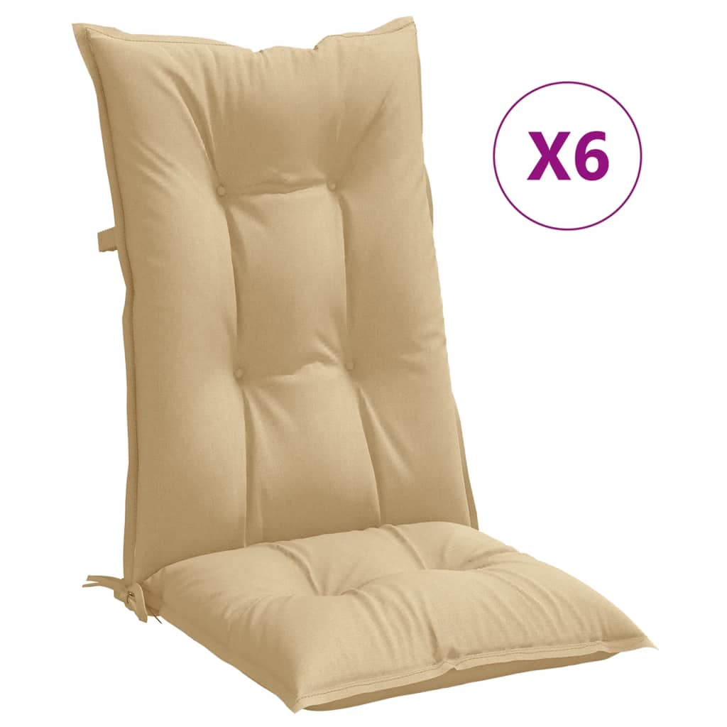 Coussins de chaise à dossier haut lot de 6 beige mélangé tissu