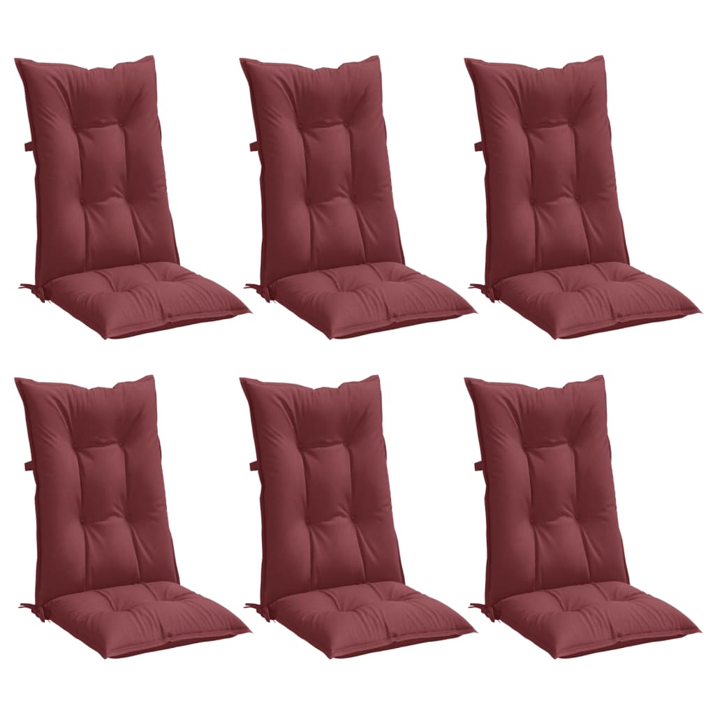 Coussins de chaise dossier haut lot de 6 rouge bordeaux mélangé