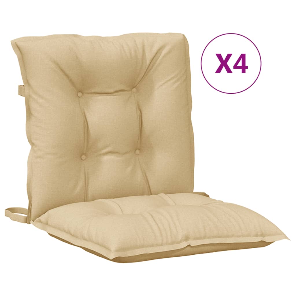 Coussins de chaise à dossier bas lot de 4 beige mélangé tissu