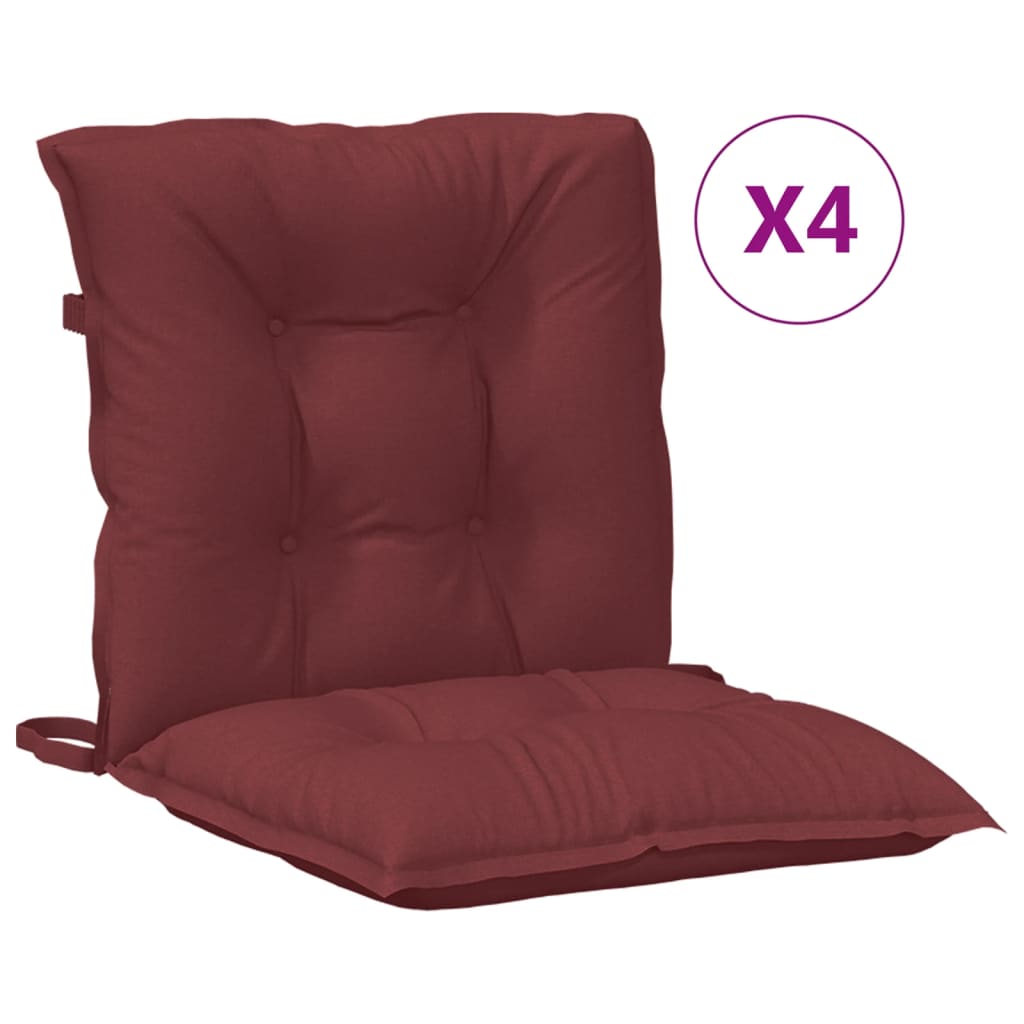 Low Back Chair Cushions Set of 4 Burgundy Red Mix