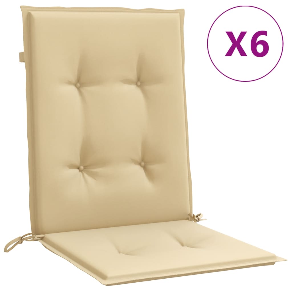 Coussins de chaise à dossier bas lot de 6 beige mélangé tissu