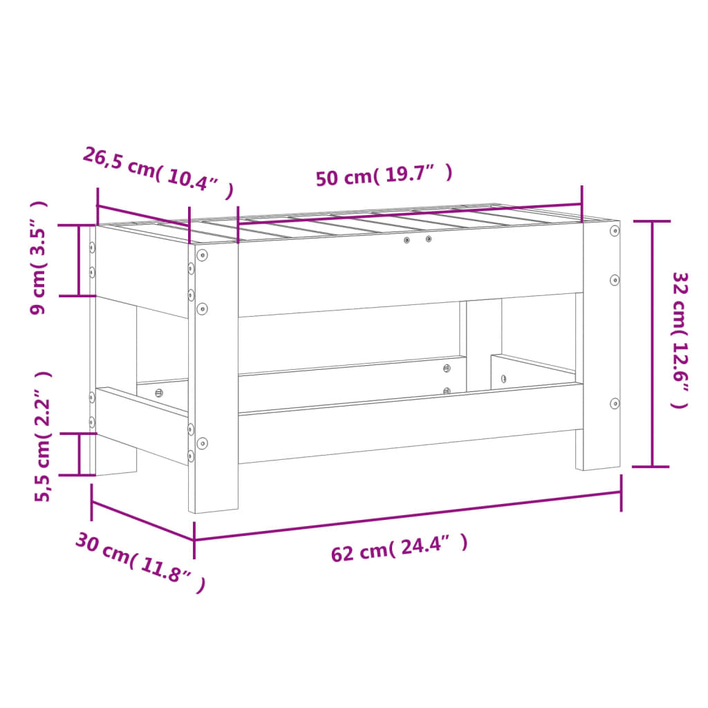 Repose-pied de jardin blanc 62x30x32 cm bois de pin massif