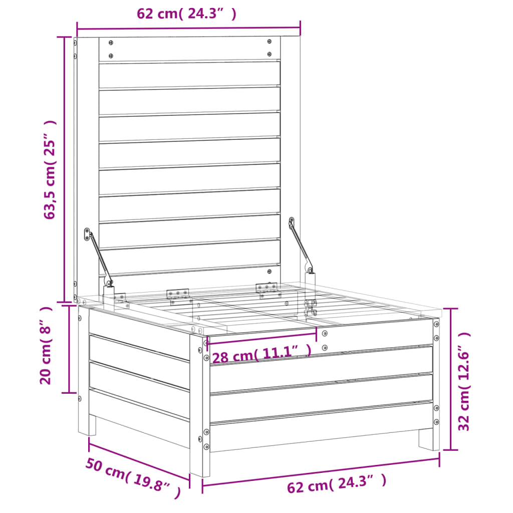 Repose-pied de jardin 62x63,5x32 cm bois de pin imprégné