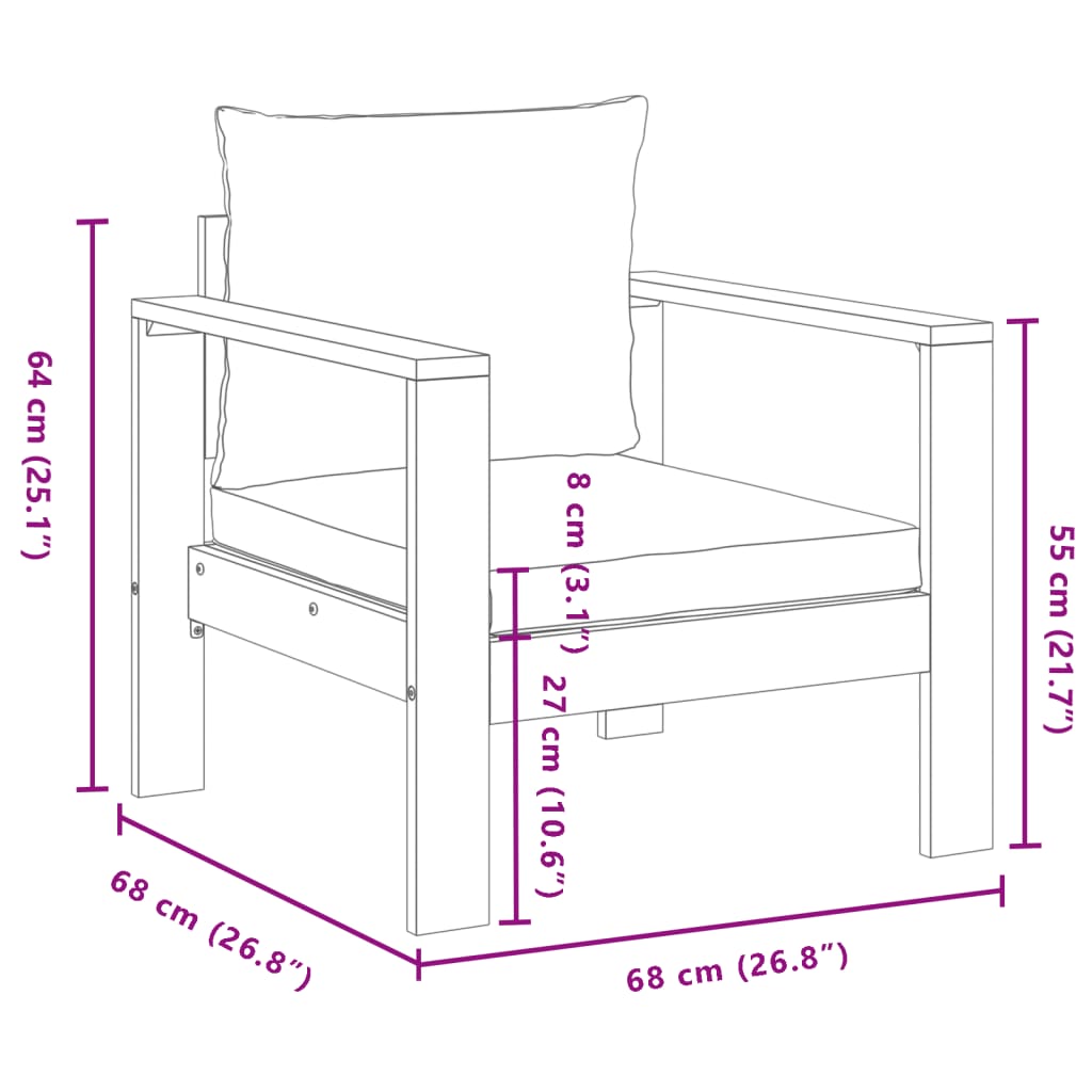 Chaise de jardin avec coussins bois massif d'acacia