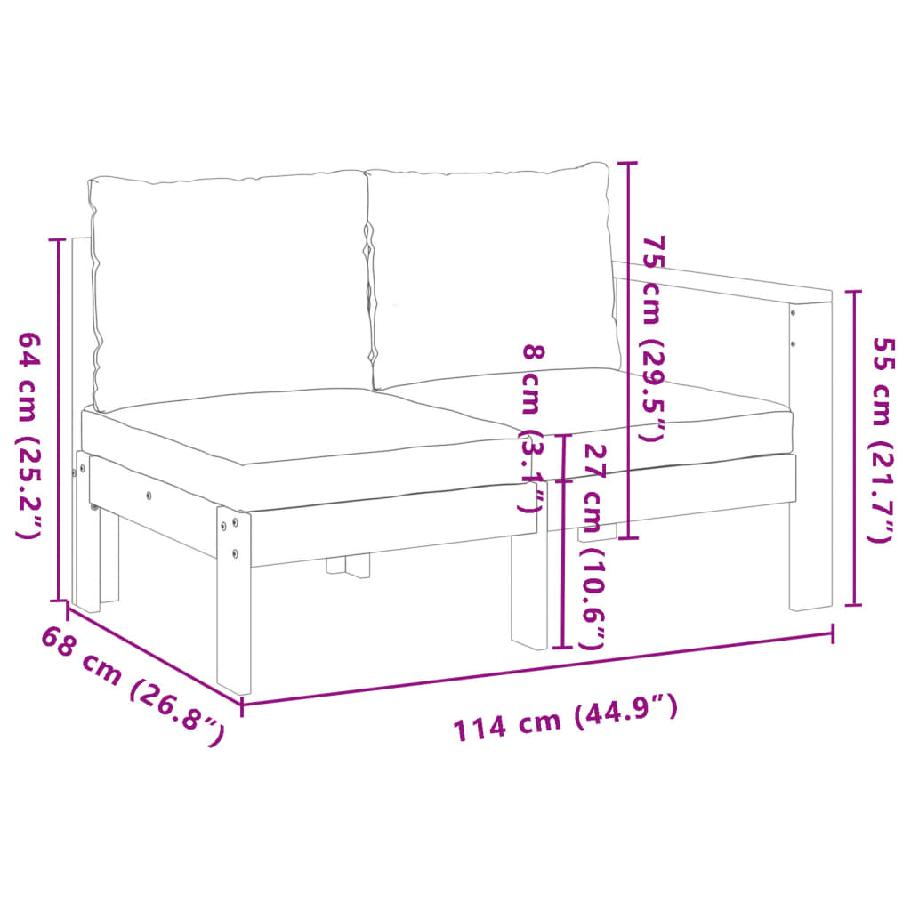 Gartensofa mit 1 Armlehne und 2 Plätzen aus massivem Akazienholz