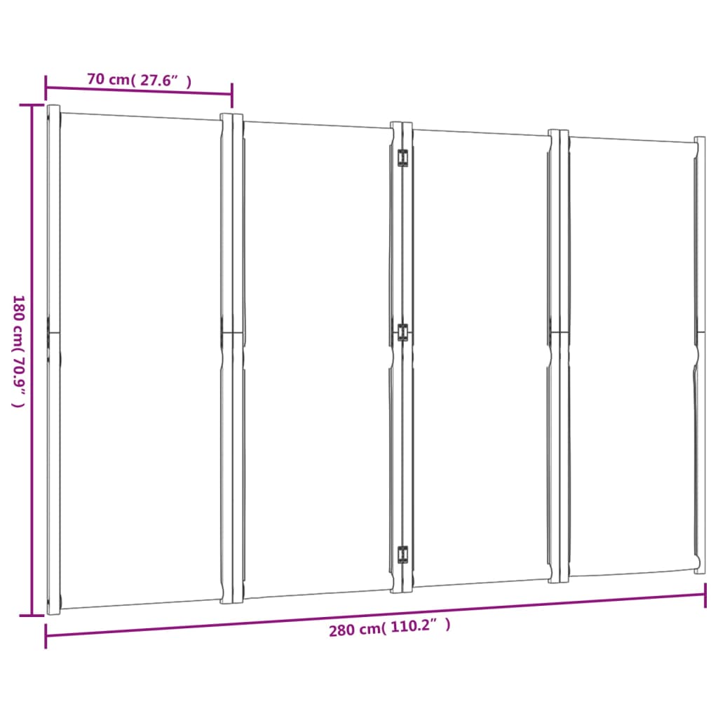 Partition wall 4 panels light grey 280x180 cm