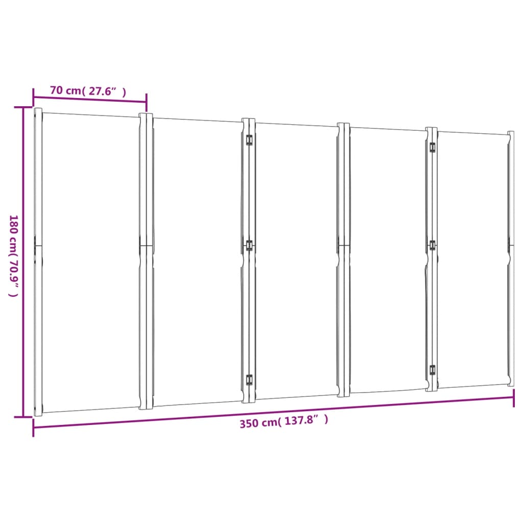 Cloison de séparation 5 panneaux taupe 350x180 cm