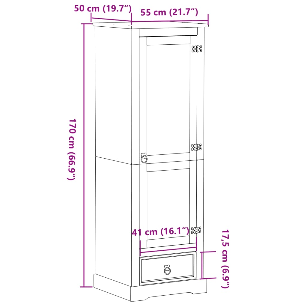 Garde-robe Corona 55x50x170 cm bois de pin massif