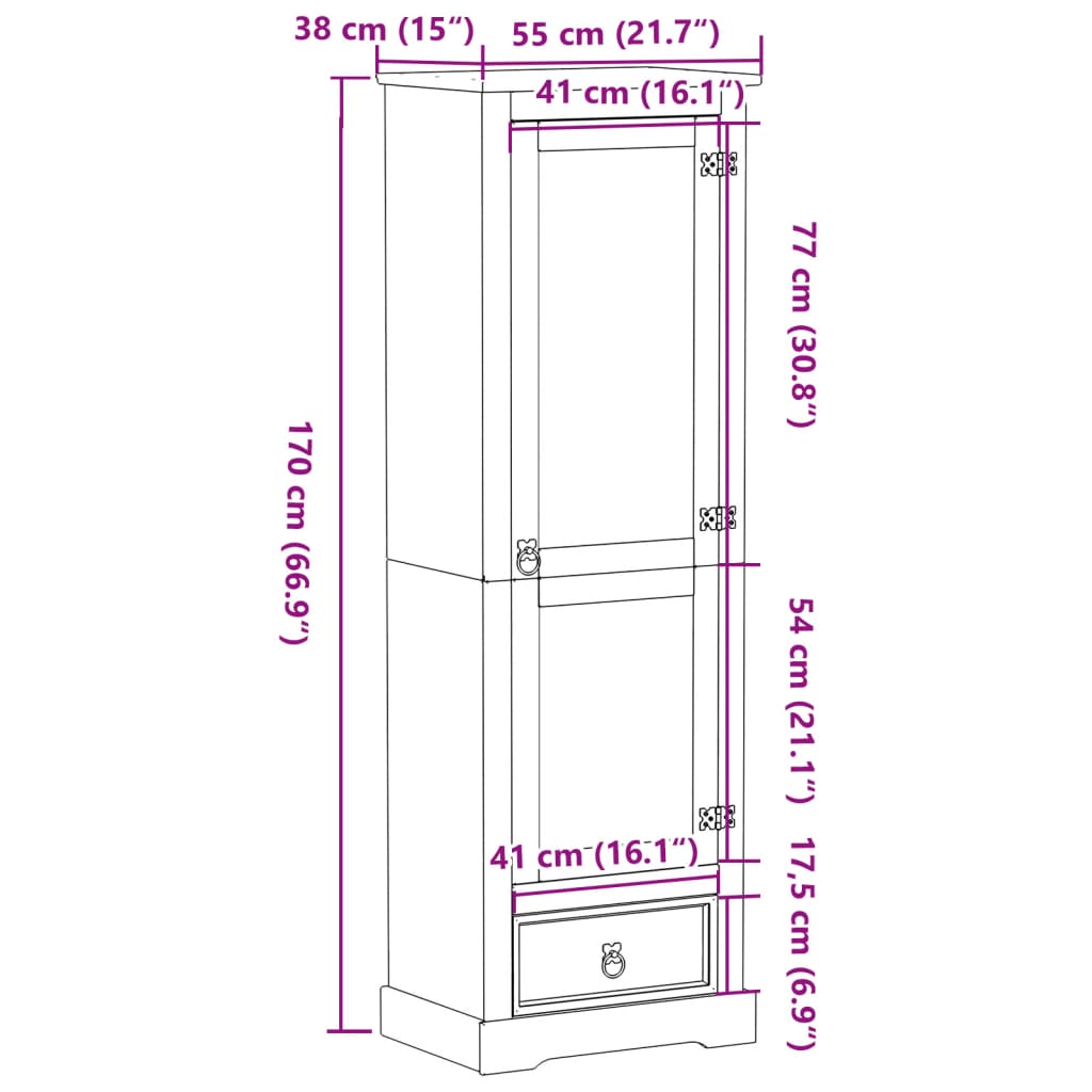 Garde-robe Corona 55x38x170 cm bois de pin massif