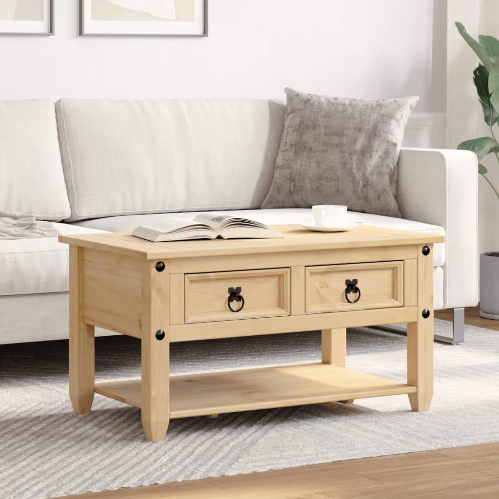 Table basse avec tiroirs Corona 85x50x45 cm bois de pin massif